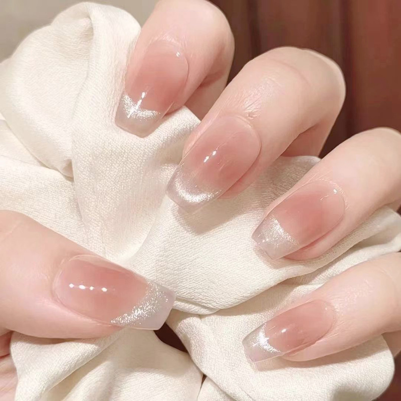Handmade French-Style Cat-Eye Nail Tips, Blush High-End Nail Art, Wearable Nail Stickers, Nail Tips Wholesale