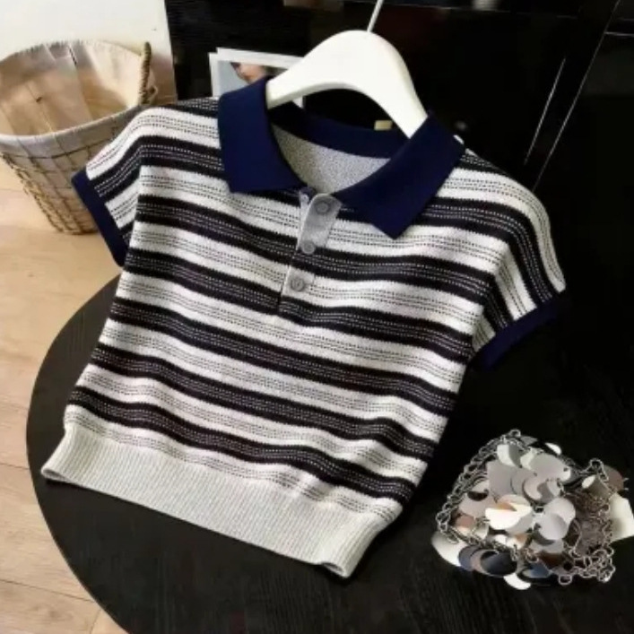 French-Style Sweet Ice Silk Short-Sleeve T-Shirt for Women, Summer 2026 New Niche Waffle Thin Tencel Knit Top French-Style Sweet Ice Silk Short-Sleeve T-Shirt for Women, Summer 2026 New Niche Waffle Thin Tencel Knit Top