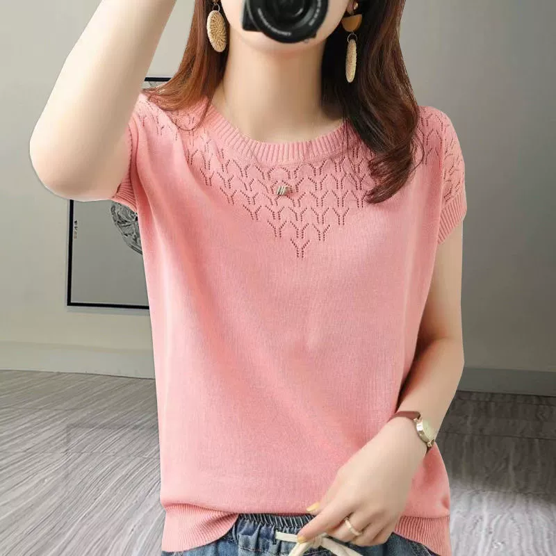 Silk knit short‑sleeve top, summer lightweight, plus sizes M–6XL