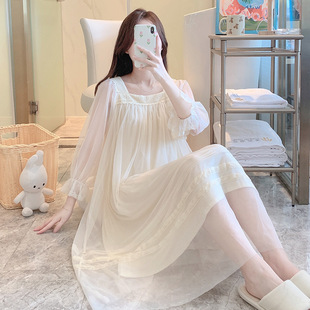 French Nightgown for Girls in Autum, Sweet and Cute Fairy Princess Style Palace Pajamas, Pure Desire Home Clothes, Spring and Autum Dressing Gown