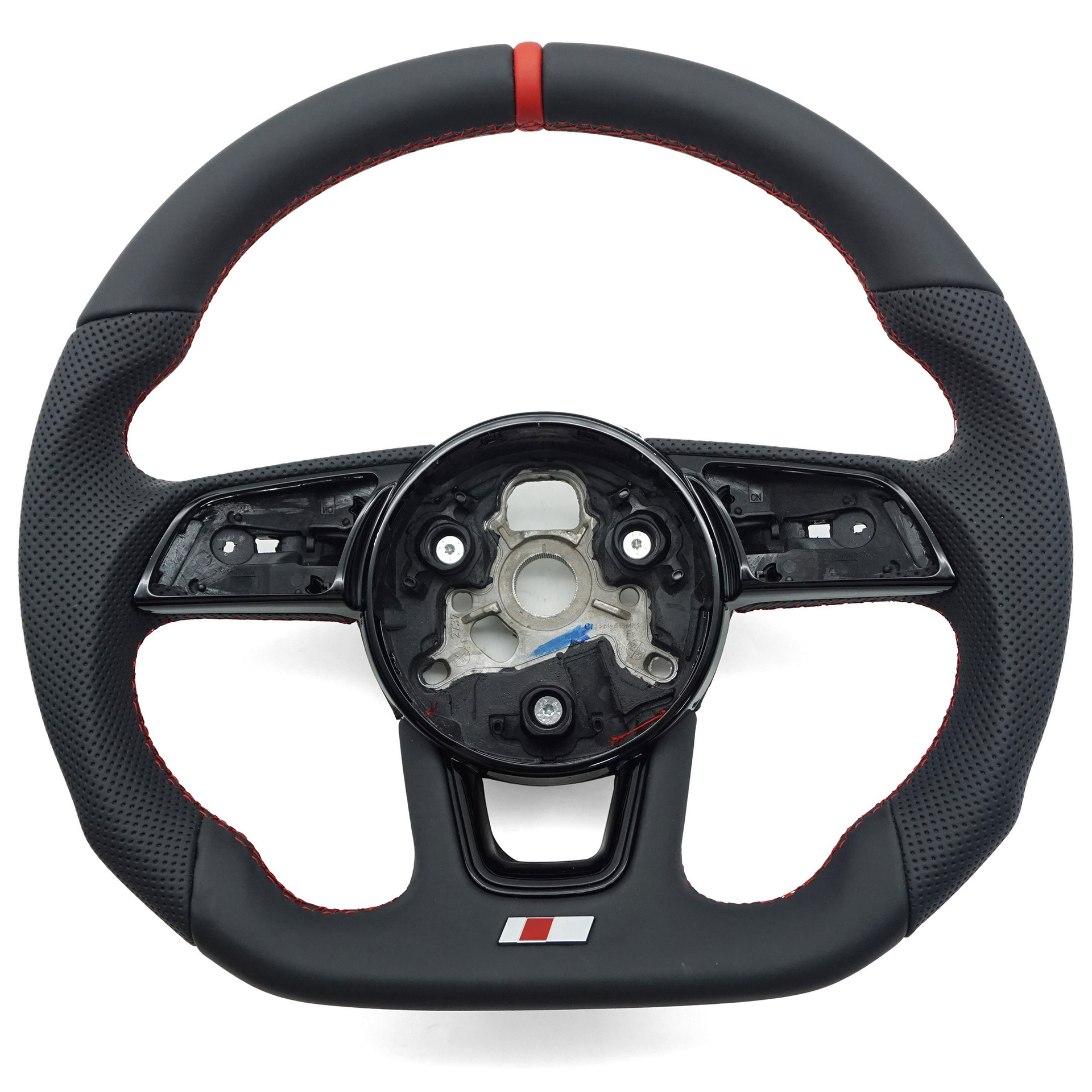 Suitable for Audi A4B9 S model, semi-perforated red stitching, red center mark, no paddle shifters, no buttons, steering wheel base