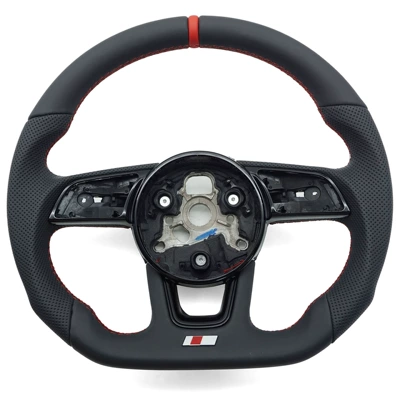 Suitable for Audi A4B9 S model, semi-perforated red stitching, red center mark, no paddle shifters, no buttons, steering wheel base