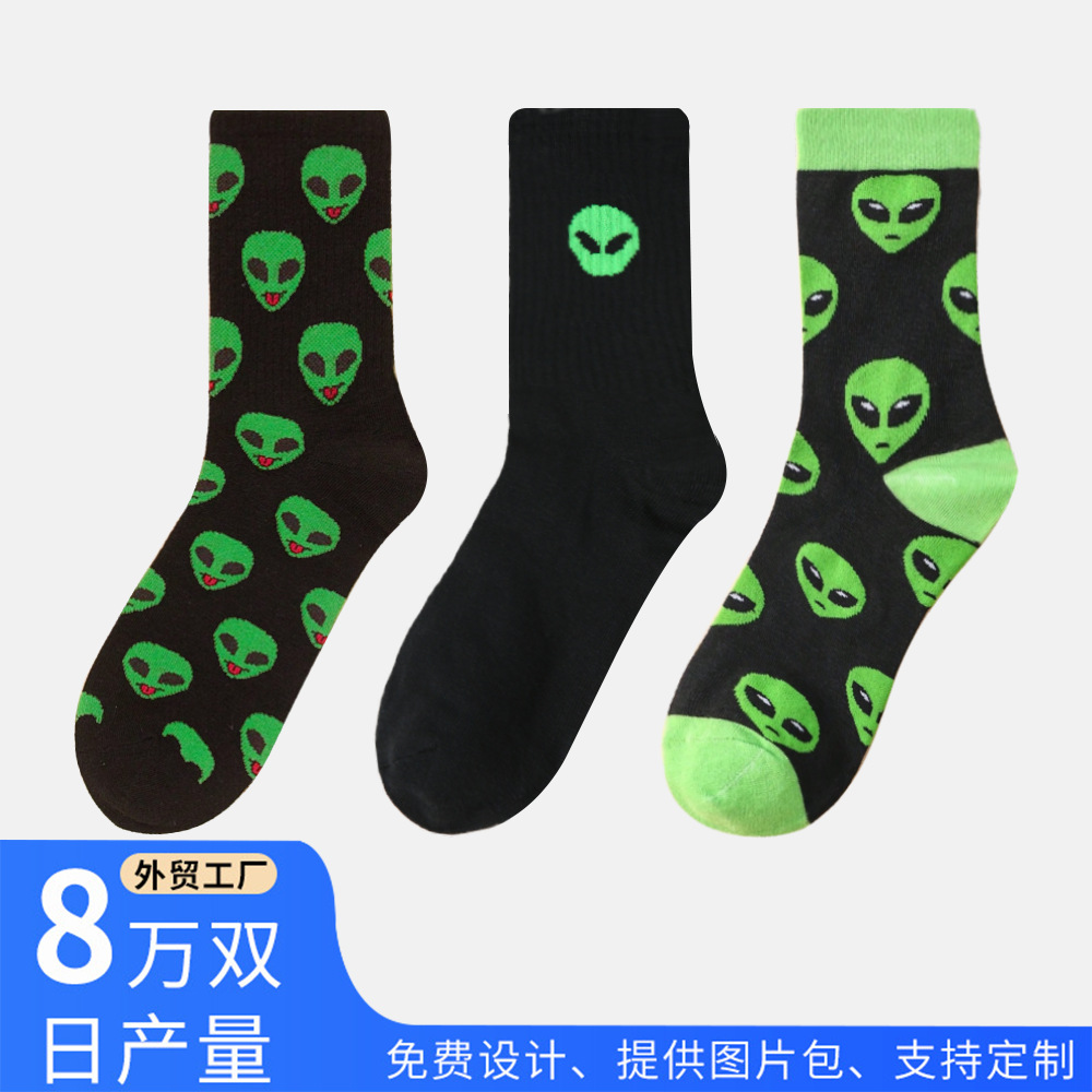 New Trendy Alien Men's Socks for Foreign Trade Cross-Border, Mid-Calf Socks Ins Trend