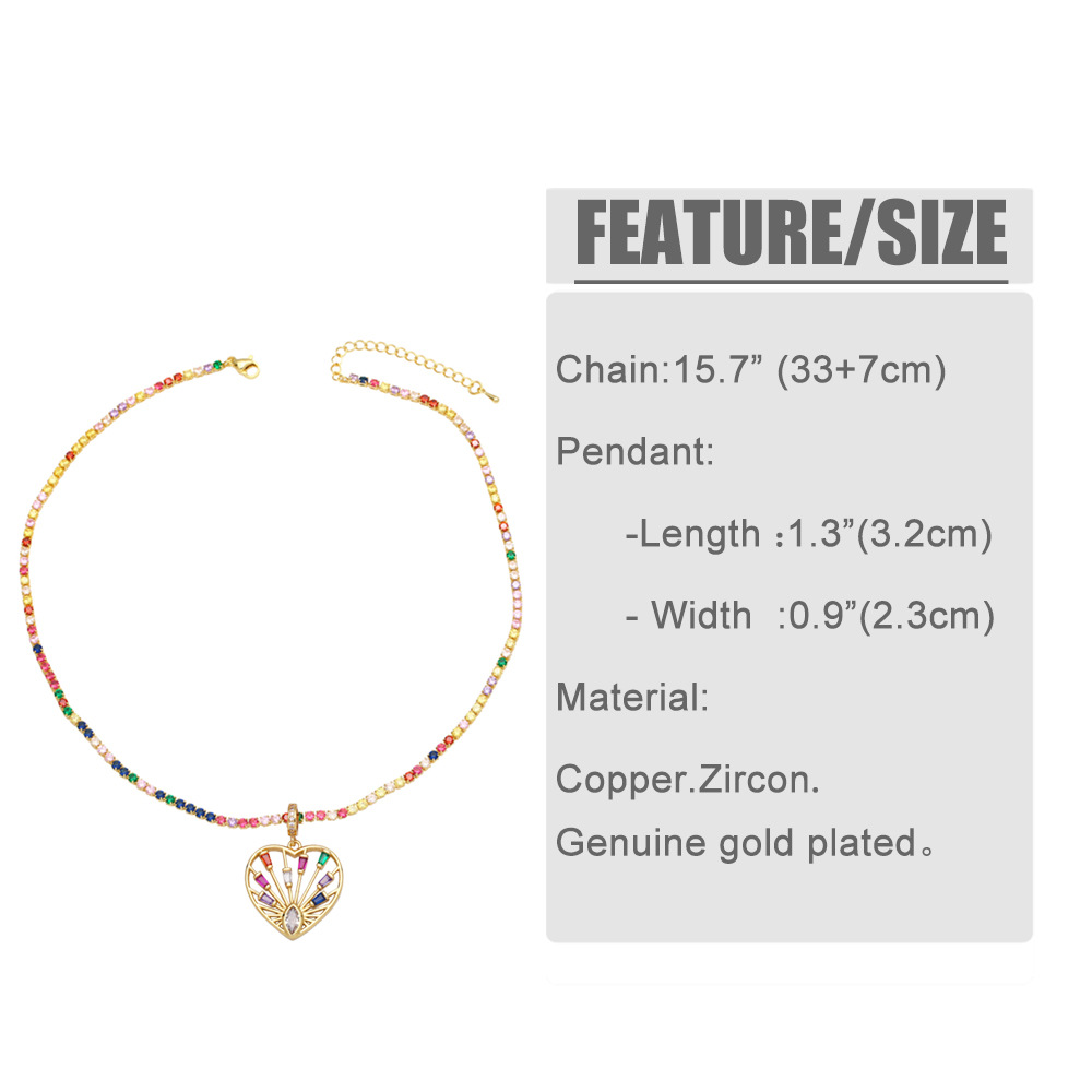 European and American simple hip-hop necklace copper inlaid colorful zircon necklace