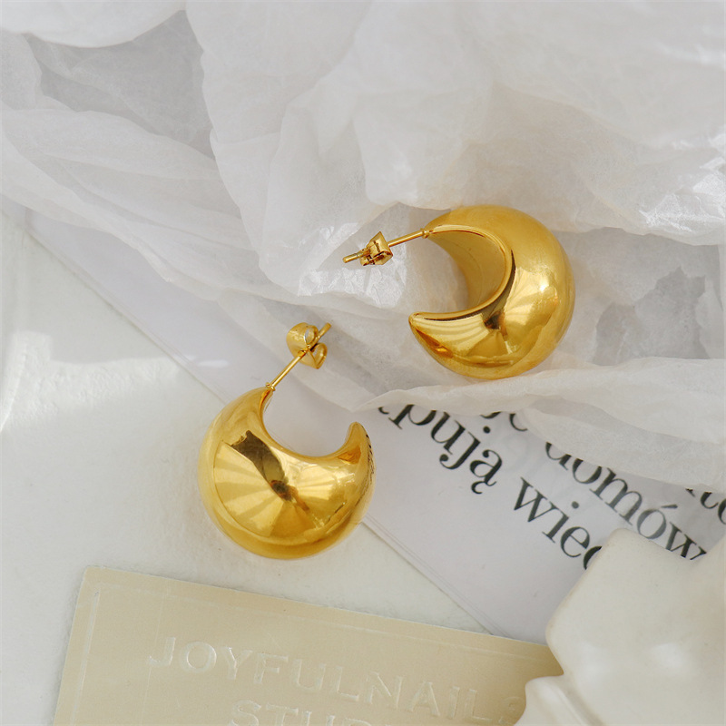 1 Pair Simple Style Solid Color Plating Stainless Steel Gold Plated Earrings display picture 1