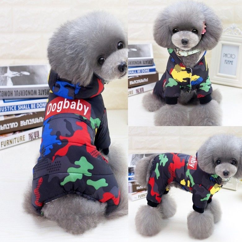 Nueva ropa para perros con capucha camuflaje engrosada ropa acolchada de algodón Otoño e Invierno VIP Teddy PET mediano y pequeño perro ropa de cuatro patas