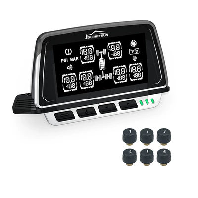 Large Truck Tire Pressure and Temperature Monitor with Large Screen Display, 6-Wheel Simultaneous Display, Color Screen Design, Built-In and External Sensors (Tire pressure monitoring system) - 6-wheels-external-0-8bar