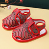 新款男女宝宝周岁拍照民族风学步凉鞋全胶片底凉鞋婴儿鞋布凉鞋|ru