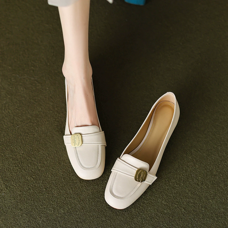 Xinyuda ~ женская рабочая одежда из натуральной кожи во французском стиле в стиле ретро, лоферы с металлической пряжкой, женские туфли на плоской подошве на толстом каблуке, маленькие кожаные туфли на весну