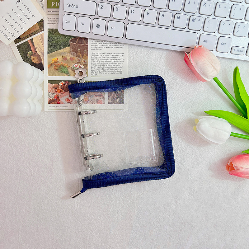 Mini cremallera de color concha de libro de hojas sueltas 3 agujeros de metal clip de hojas sueltas PVC mano libro chica cuaderno al por mayor