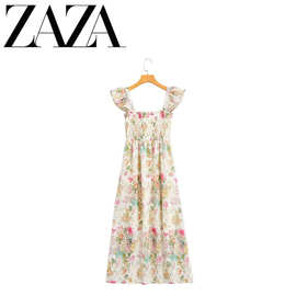 ZAZA 自制欧美风 批发女装 时尚百搭气质休闲设计刺绣吊带连衣裙