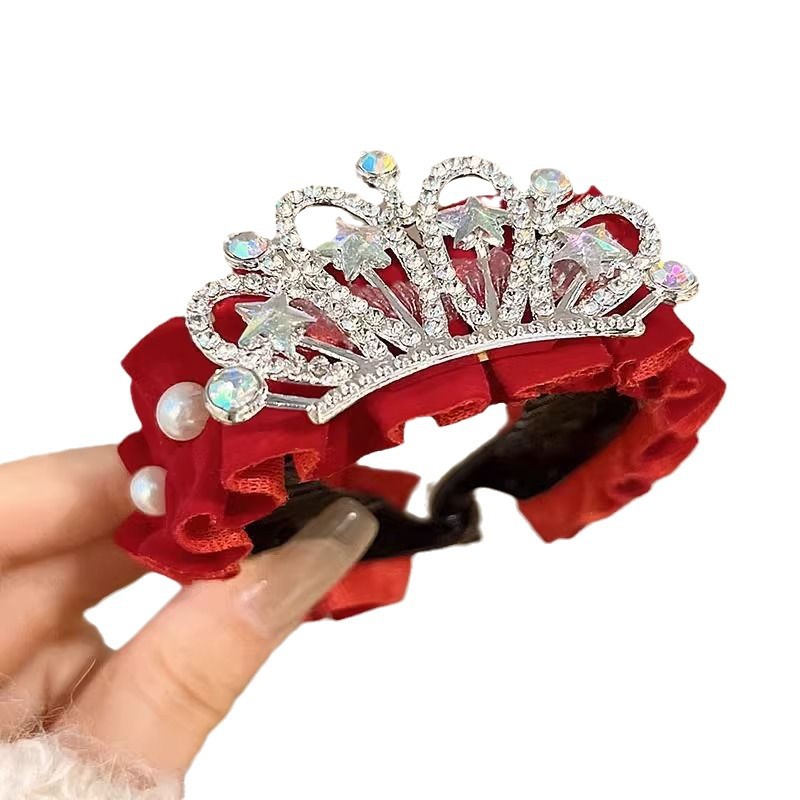 Año nuevo, cabeza de bola para niños, hebilla de pelo roja, accesorios de joyería, sombreros de corona, hebilla de cola de caballo para niñas, horquilla, accesorios para el cabello