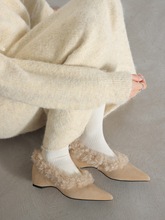 工厂直供 法式优雅~尖头浅口单鞋女冬百搭内增高加绒毛毛鞋