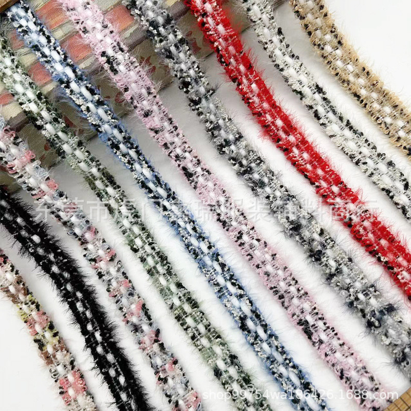 热销小香风1.4CM彩色貂毛编织带花边 服装领口家纺箱包装饰带辅料