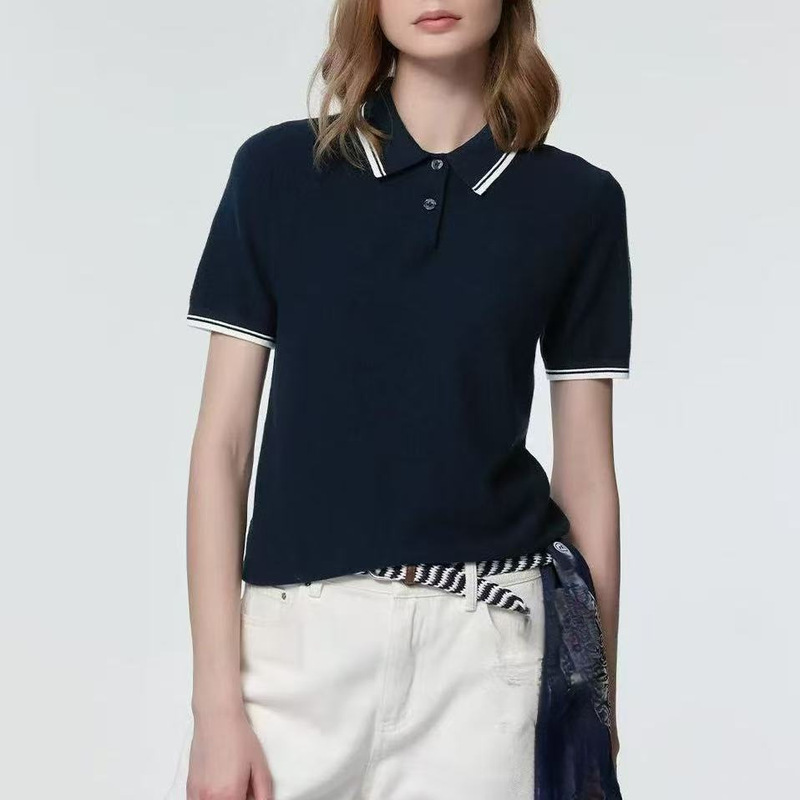 Cross-Border Summer New Fashion Brand Haggis Polo Collar Thin Color-Blocking College Style Casual Versatile Women's Knitwear