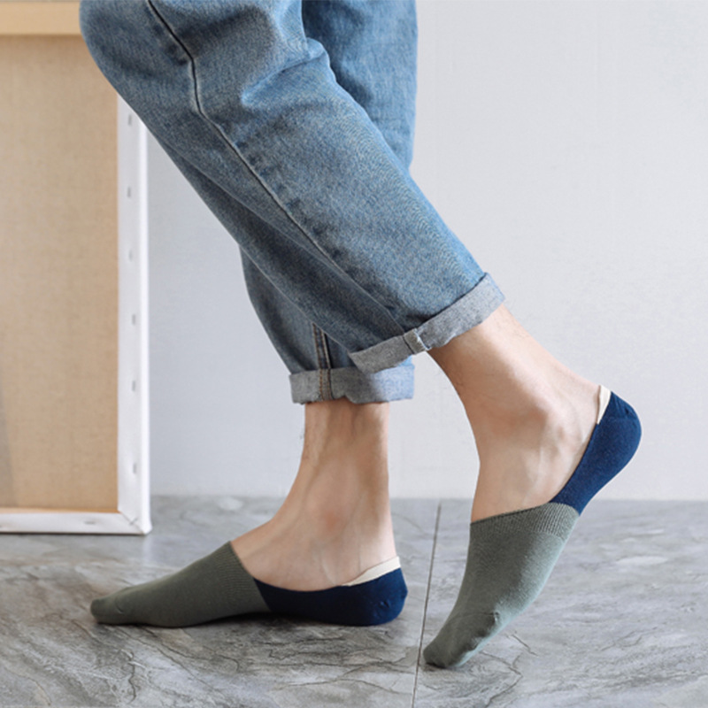 Calcetines de barco para hombres calcetines invisibles de algodón de verano a juego de colores finos calcetines invisibles de silicona antideslizantes calcetines de color sólido Retro