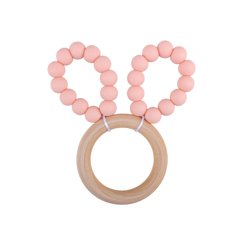DIY bebé creativo Hemu anillo teether pulsera juguete teether cuentas de silicona Orejas de conejo teether palo