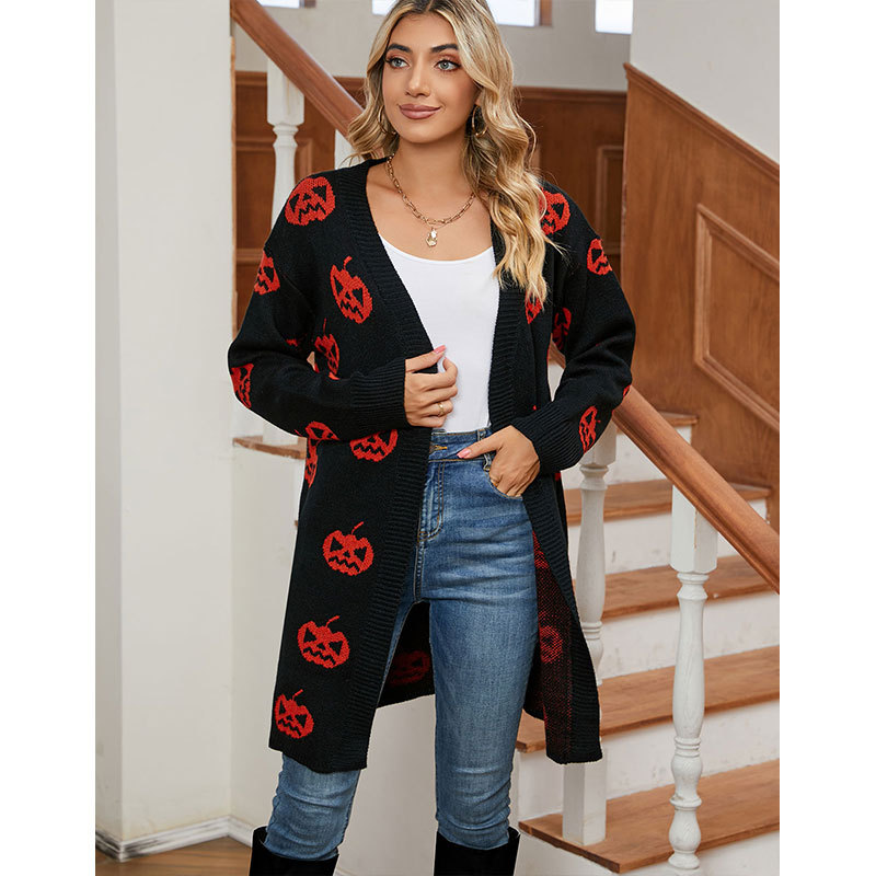 Spandex, knit Fabric Type Wholesale Women's Casual Streetwear Halloween Pattern Long Sleeve Jacquard Sweaters & Cardigans