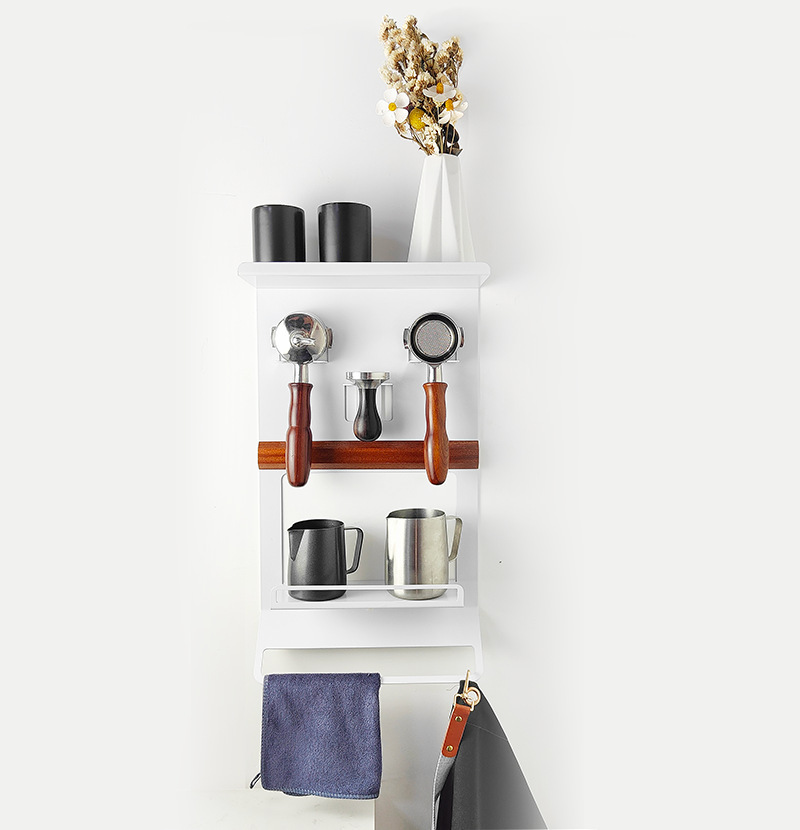 Café aparato de almacenamiento rack máquina de café mango polvo de tela prensa polvo prensa toalla agua taza bar pared colgante rack de almacenamiento