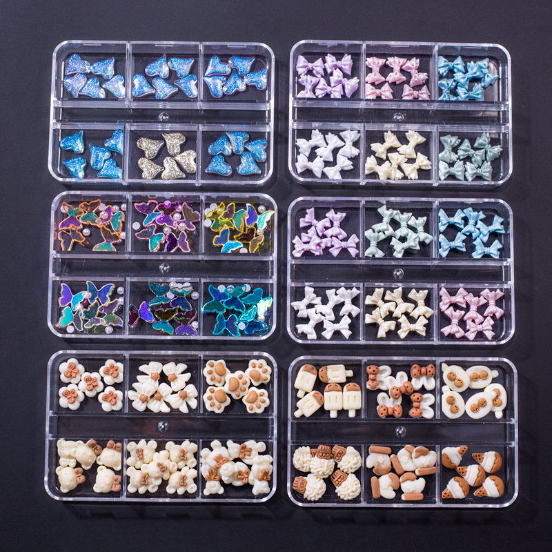 40g Weight Nail Decoration Accessories Nail Supplies 1 Set Quantity Resin Material Cartoon, Heart Shape, Bow Knot Pattern Casual, Sweet Style Manicure Butterfly Ornament Long Boxed Crooked Heart Cartoon Bear Bottoming Drill Christmas Bowknot Nail Ornament Ornament Mixed 2