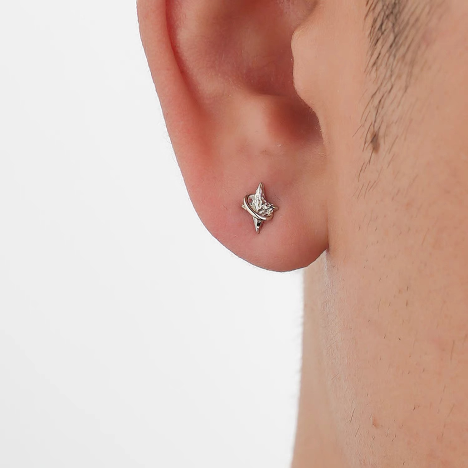 Four-Pointed For Men Trendy Versatile High-End Personality Earrings Niche Design Cross Star Texture Ear Bone Studs_voghion.com