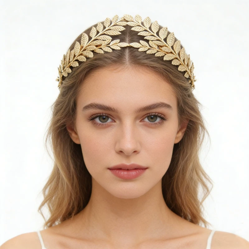 Tiara — корона из металлического сплава в европейском стиле с золотым листом, аксессуар для bridal прически