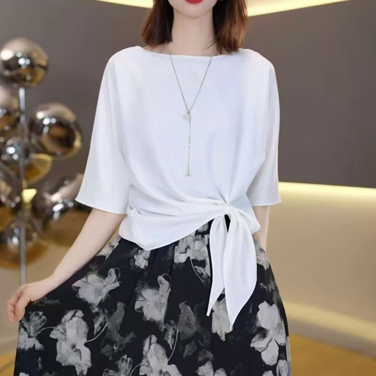 Dropshipping Live-Stream Hot-Selling Stylish Solid Color T-Shirt with Ribbon Design, 2026 Summer Fashion Casual Top Trend Dropshipping Live-Stream Hot-Selling Stylish Solid Color T-Shirt with Ribbon Design, 2026 Summer Fashion Casual Top Trend