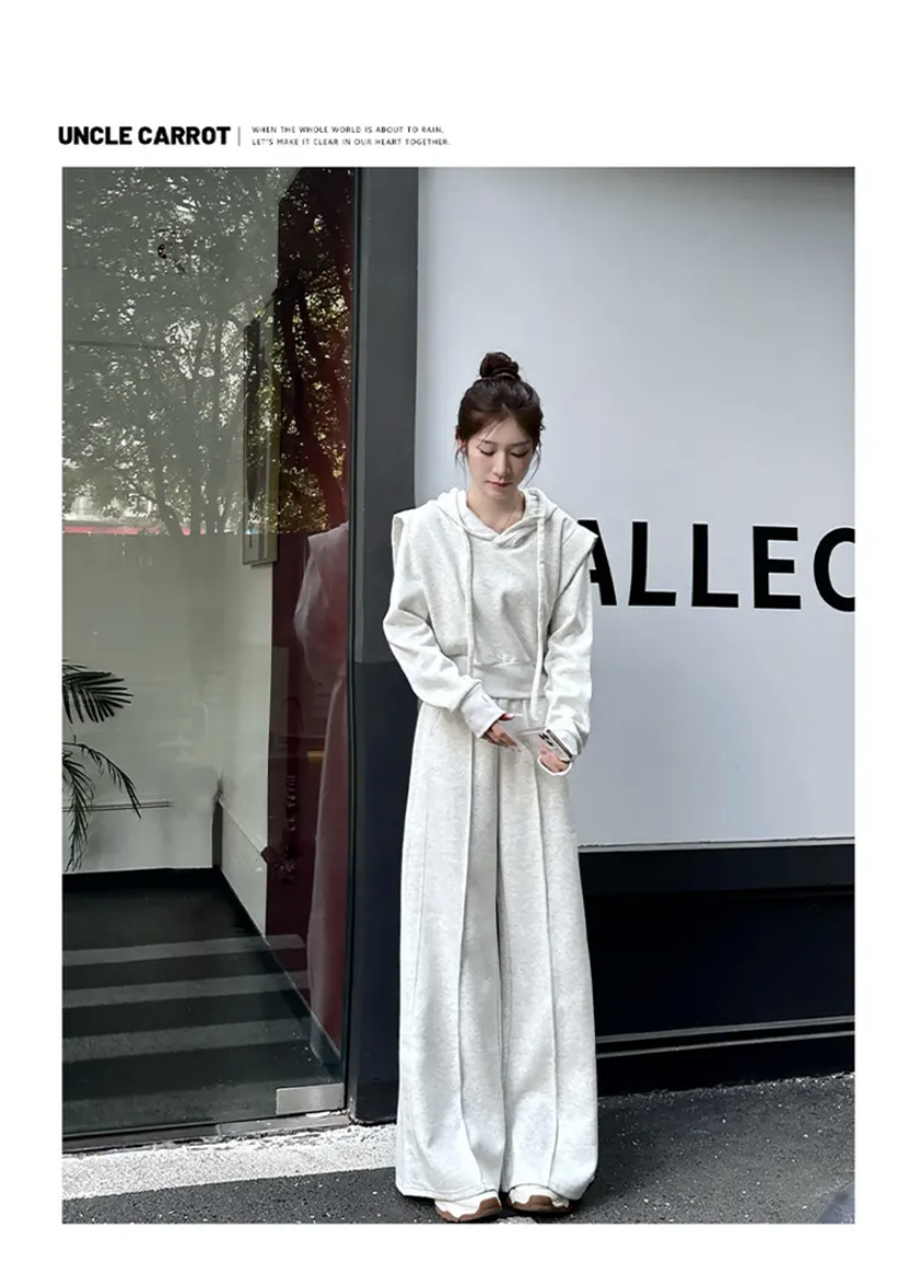 001 Herfststijl Sportkleding Dames, Losse pasvorm, Hoodie Sweatshirt, Modieuze Wijde Broek Tweedelige Set Voor Dames_voghion.com