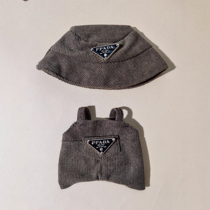 跨境热销一二三代labubu拉布布娃衣服灯芯绒渔夫帽公仔背带裤套装|undefined