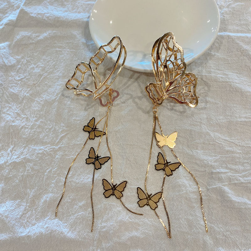 15g Weight Headwear Classification Festival Occasion Women'S Gender Fashion Style Retro Butterfly Metal Pendant Tassel Hair Clip 1