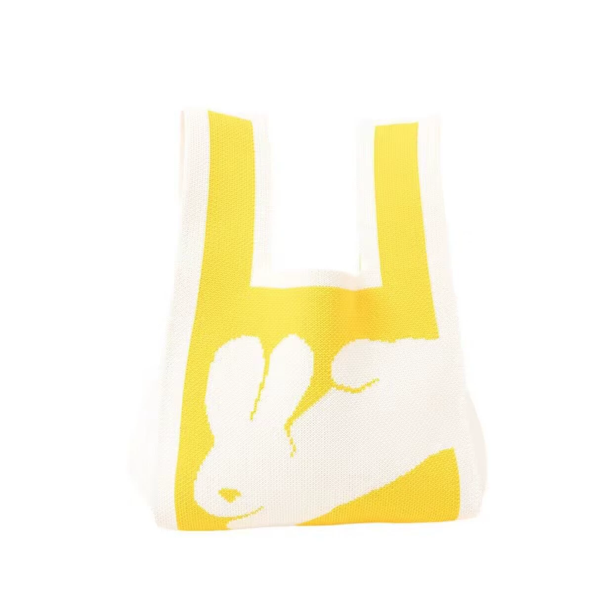 knitted shoulder bag, small handheld organizer purse, rabbit/kangaroo motif, lightweight