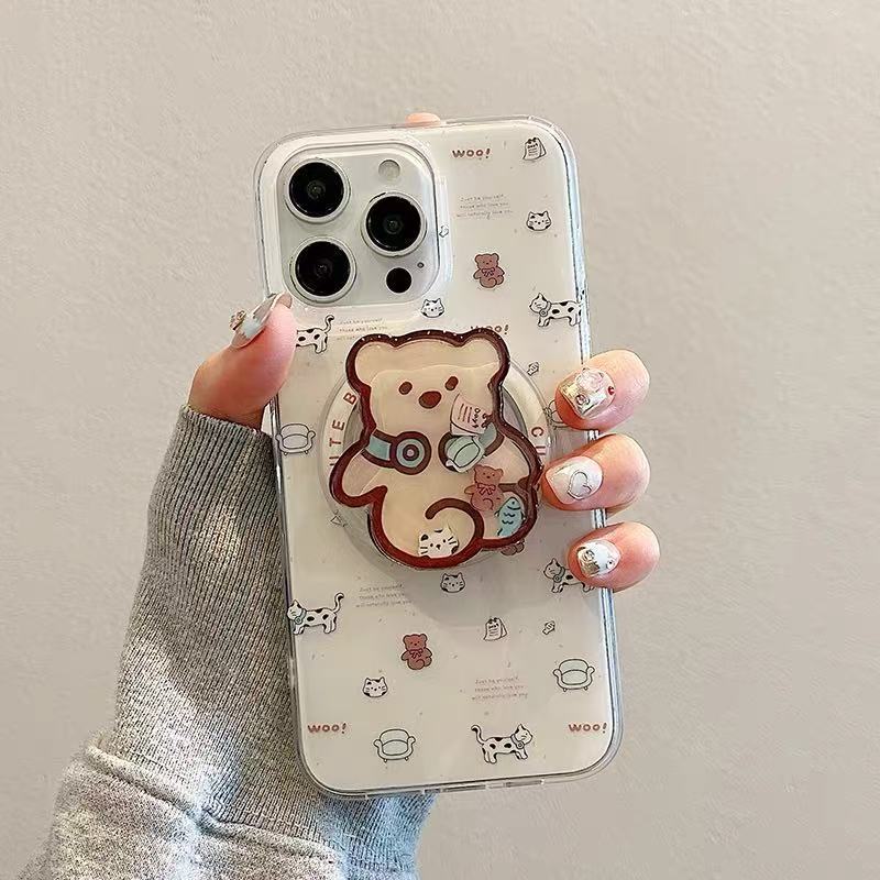 Ins lindo oso de música mecedora para iphone14 Apple 16ProMax funda para teléfono móvil 15PRO soporte 13 mujer
