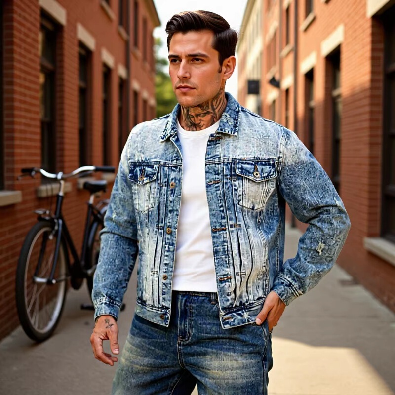 Tiktok Us Warehouse Dropshipping European and American Style Men's Denim Jacket High Street Heavy-Duty Washed Outerwear Tiktok Us Warehouse Dropshipping European and American Style Men's Denim Jacket High Street Heavy-Duty Washed Outerwear
