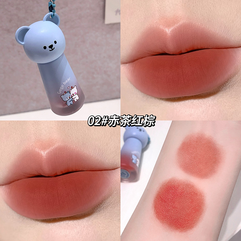 Gegebear Bear Soft Mist Lip Mud Cover Box no es fácil de tocar tazas de terciopelo mate no es fácil de descolorar el conjunto de lápiz labial blanco