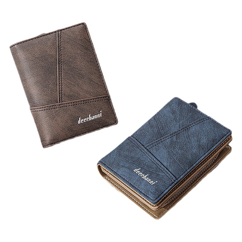 Transfronterizo de Europa y América multi-funcional bolso de los hombres de la vendimia de la cadena suave billetera de costura corta de dos veces al por mayor de los hombres