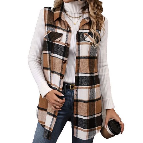 Euro-American Instagram-style fashion plaid sleeveless vest, loose-fitting, plus-size, for women