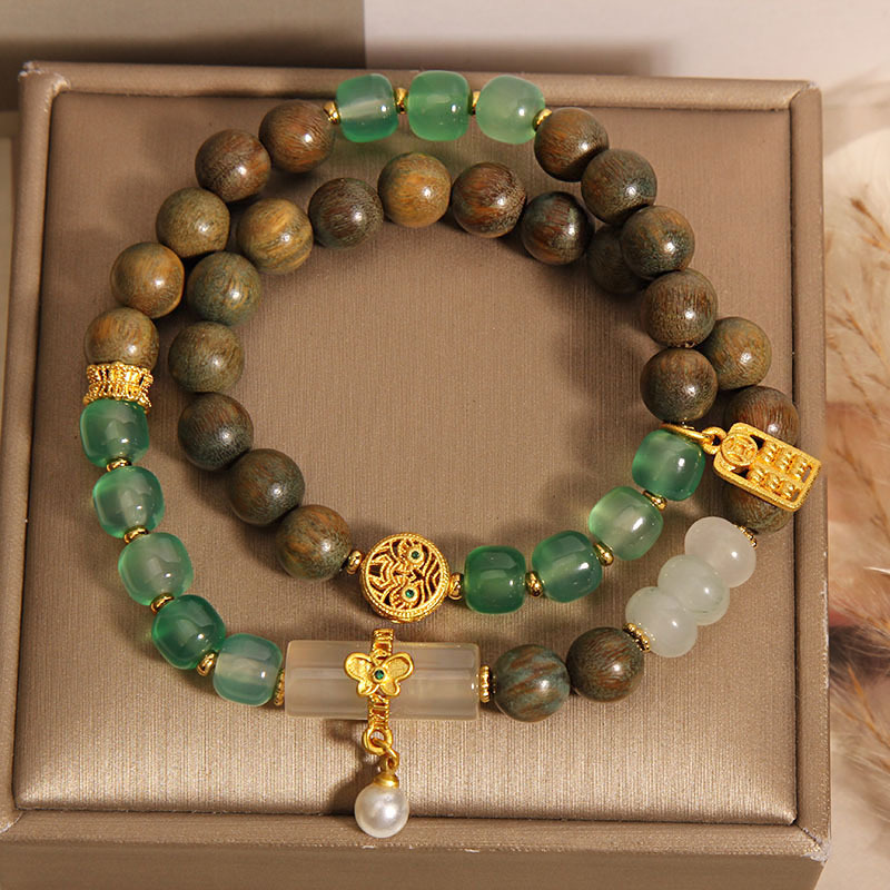 Sándalo verde vieja pulsera de ágata de doble anillo lujo ligero nicho delicado pulsera de pulsera de pulsera de pulsera de pulsera image 4