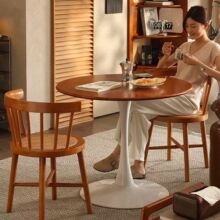 北欧复古胡桃木圆形定 制洽谈桌小户型阳台休闲ENF级北欧风