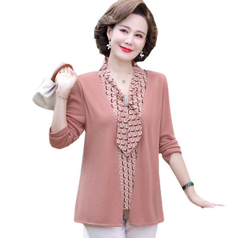 Autumn 2023 New Middle-aged and Elderly Mothers Fashionable Two-piece Long-sleeved Top High-end Elegant and Young-looking