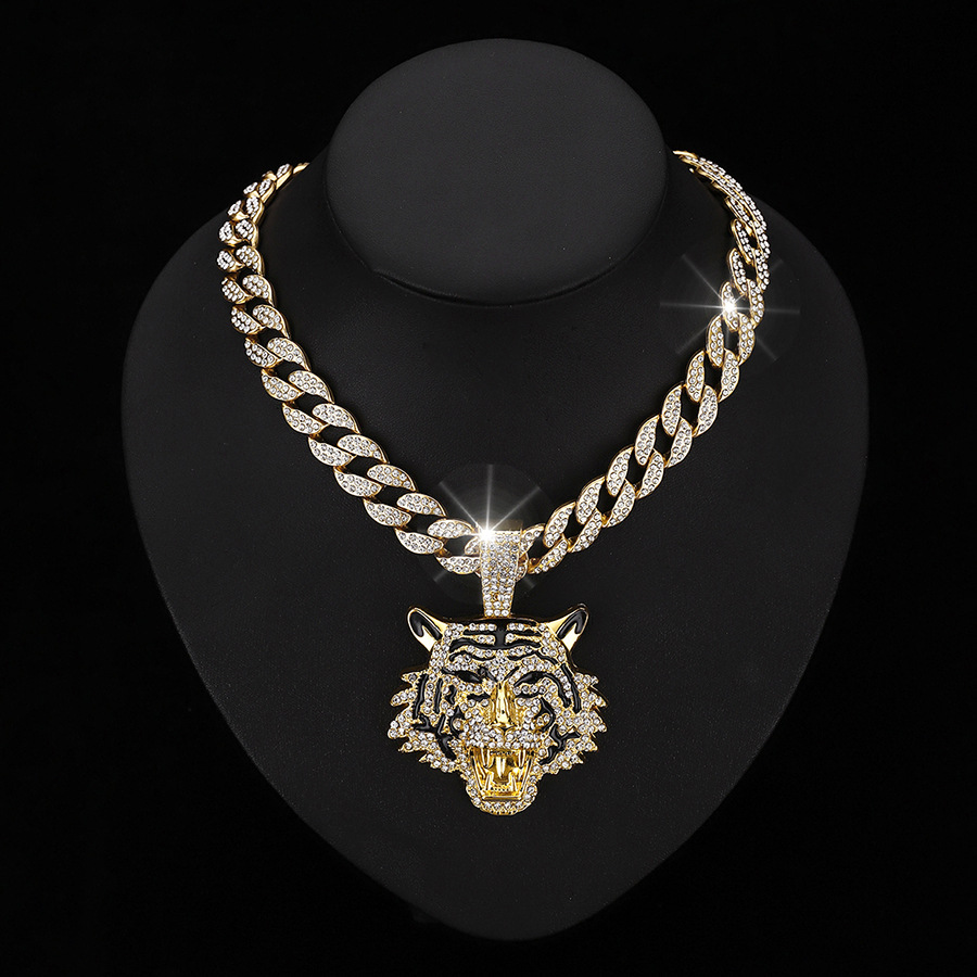Collar Cubano con Colgante de Tigre 3D en Aleación Estilo Europeo y Americano, Joyería Moderna y Exclusiva para Hombre, Tendencia Hip-Hop