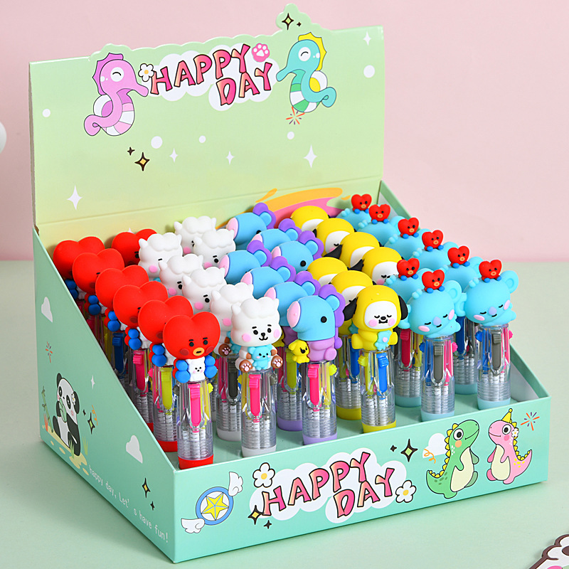 Caricatura encantadora capibara mini bolígrafo de cuatro colores bolígrafo de cuentas de mano de colores estudiantes premios papelería al por mayor