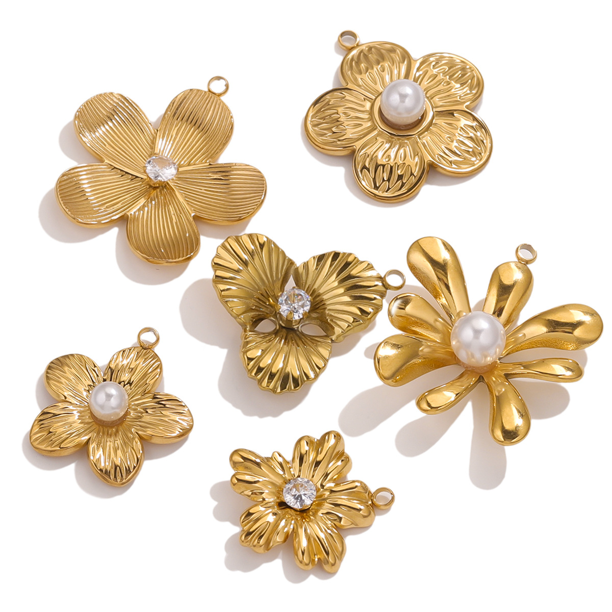 Flor francesa retro titanio acero diy diamantes colgante pétalos asimétricos colgante de acero inoxidable joyería colgante