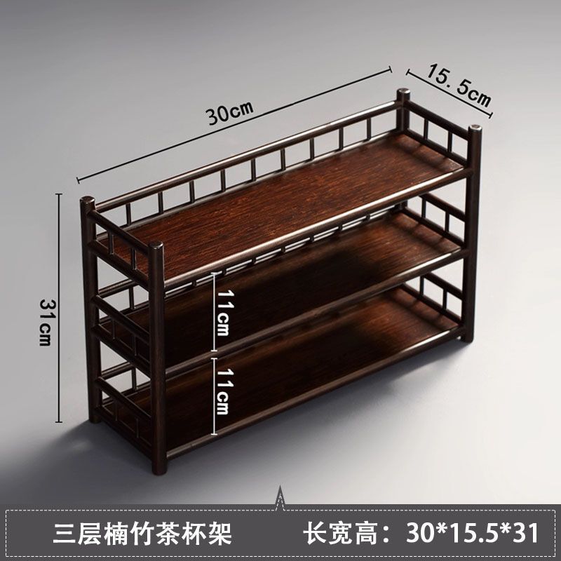 桌面置物架三层茶壶茶杯架紫砂壶茶具收纳架竹制茶棚置物架博古架|undefined