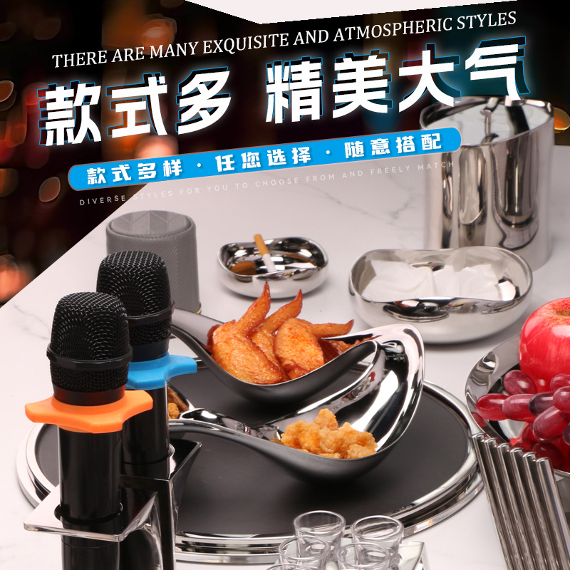 Nuevo diseño de KTV de acero inoxidable fino, barra de bar, juego completo de platos de frutas, decoración de escritorio de lujo ligero especial