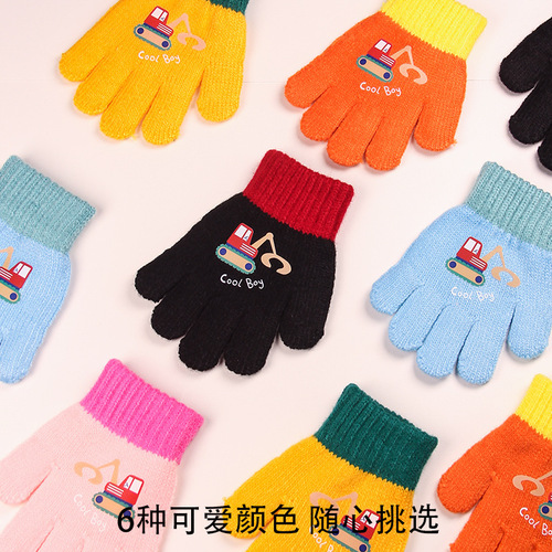 Winter boys and girls gloves, warm and cold-resistant five-finger gloves for girls, knitted gloves for girls, cute cartoon knitted