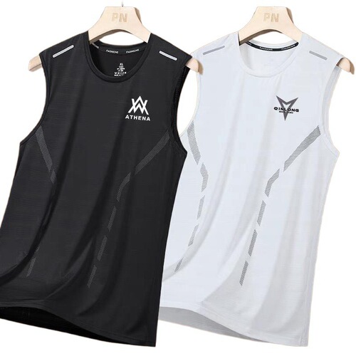 Ice silk vest men's summer quick-drying cut-off sleeves mesh sleeveless t-shirt large size men's loose hurdle sleeves