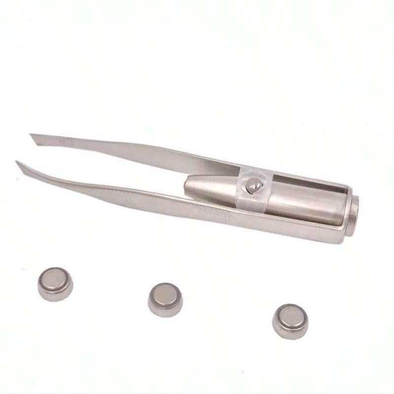 in stock supply LED lamp eyebrow clip 3 button battery with lamp eyebrow clip arrow eyebrow pliers with lamp tweezers tool