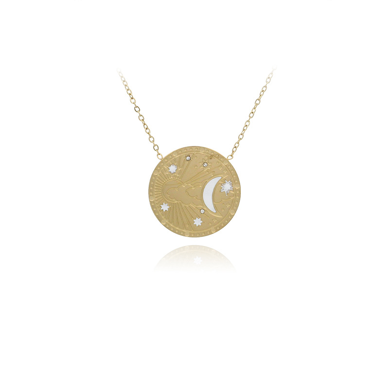 Xuping acero inoxidable chapado 14k color collar de personalidad simple nicho diseño tallado collar de geometría redonda al por mayor mujer