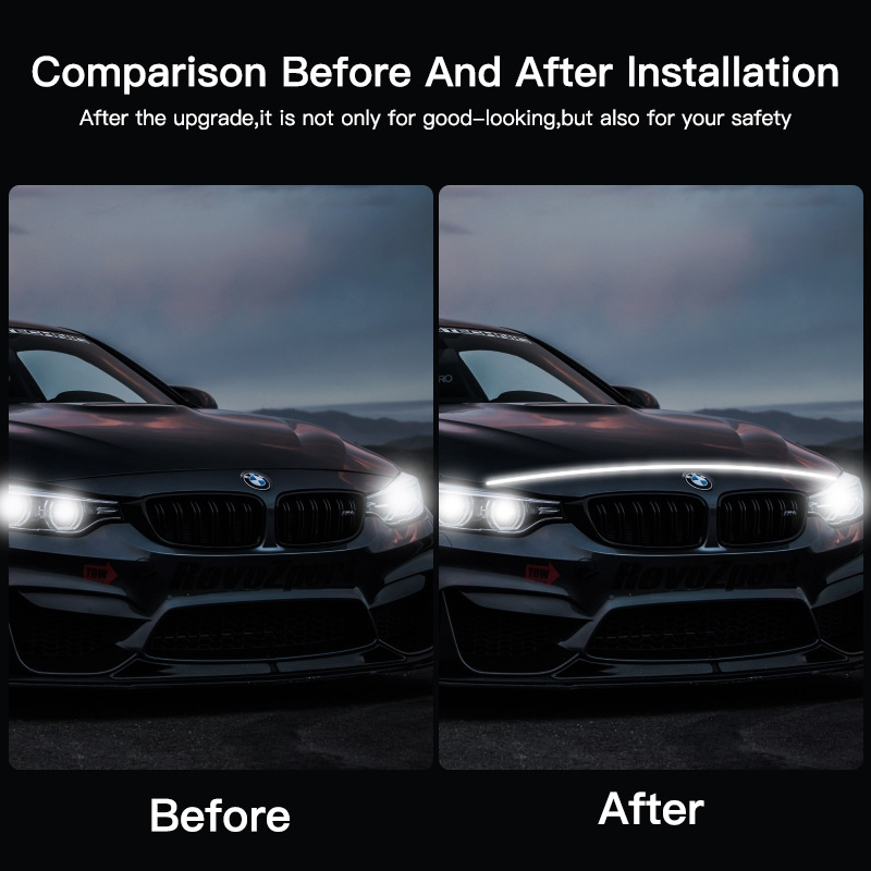 Luz de capó, luz diurna, luz ambiental LED modificada con escaneo al arrancar el coche, tira de luz guía, luz de coche de tipo continuo