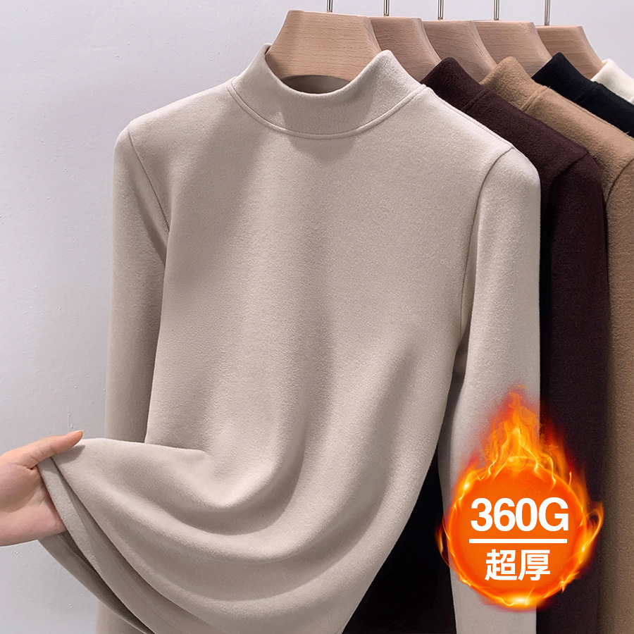 오트밀 컬러의 작은 스탠드 칼라 [극강의 따뜻한 벨벳의 업그레이드된 두꺼운 버전]